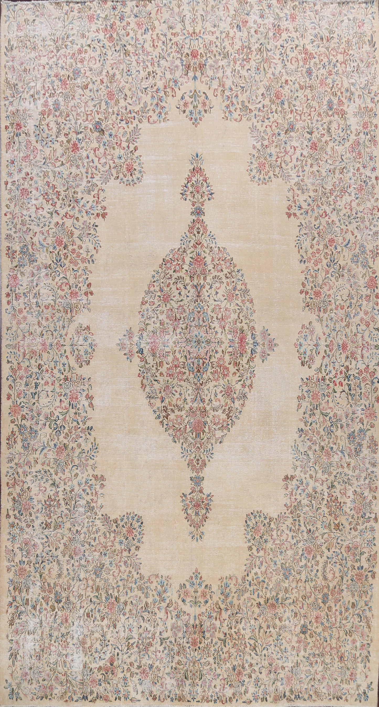 Floral Beige Kerman Persian Area Rug 9x14