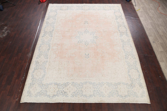 Muted Distressed Floral Kerman Persian Area Rug 10x13