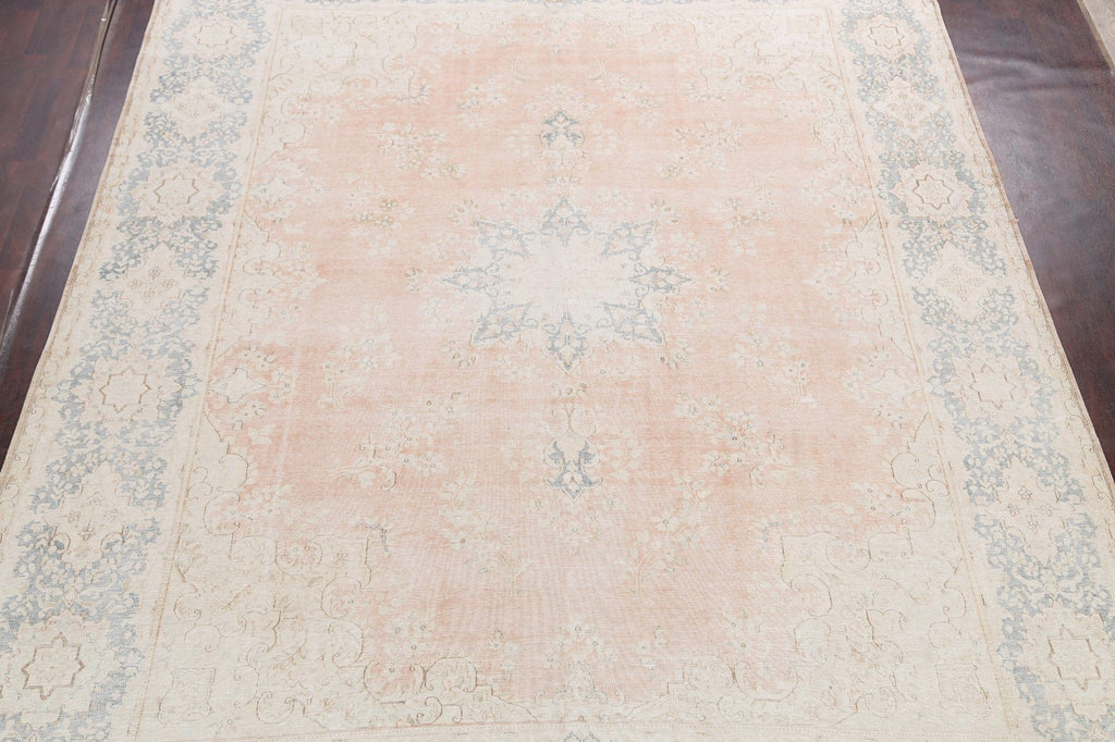 Muted Distressed Floral Kerman Persian Area Rug 10x13