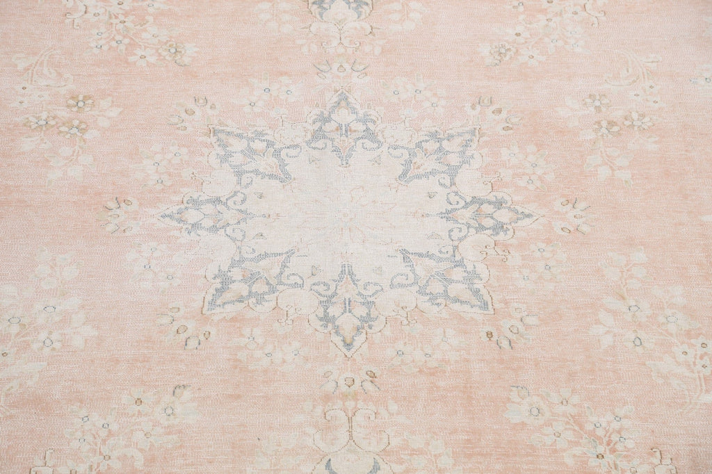 Muted Distressed Floral Kerman Persian Area Rug 10x13