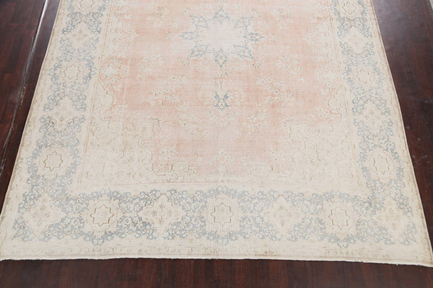 Muted Distressed Floral Kerman Persian Area Rug 10x13