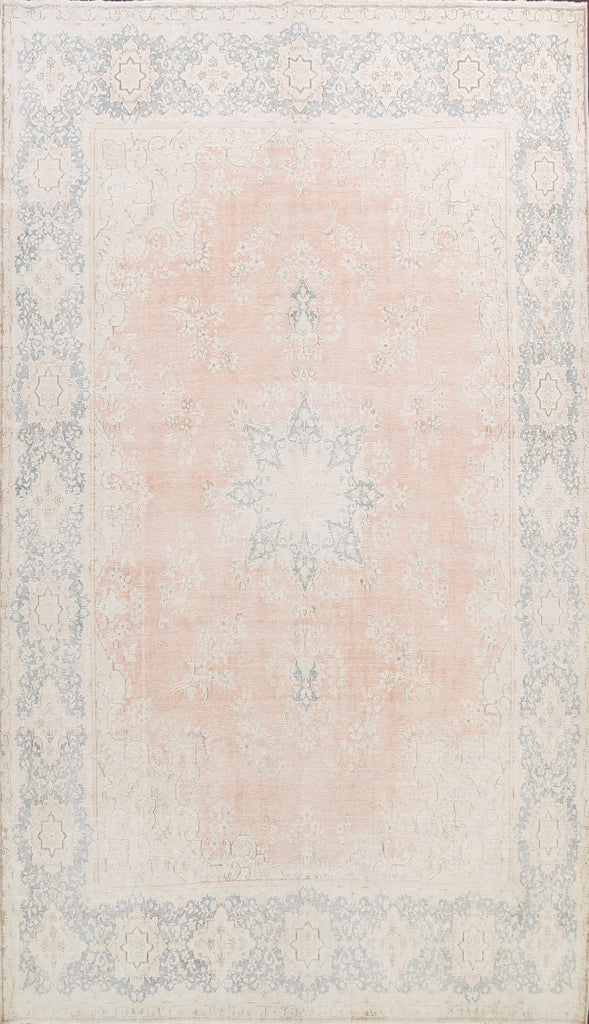 Muted Distressed Floral Kerman Persian Area Rug 10x13