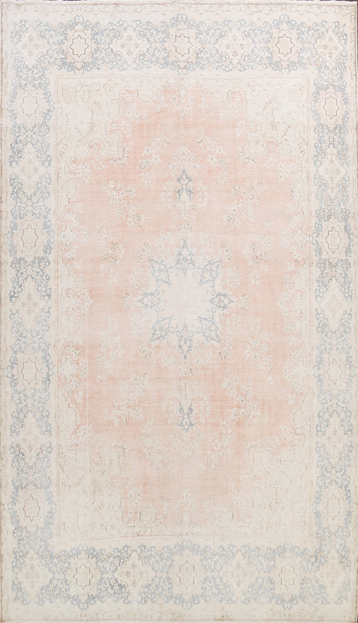 Muted Distressed Floral Kerman Persian Area Rug 10x13