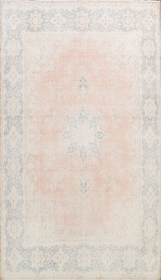 Muted Distressed Floral Kerman Persian Area Rug 10x13