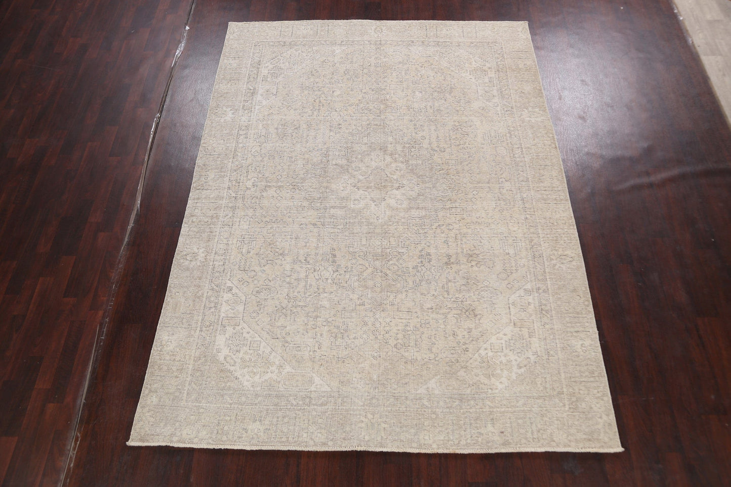 Muted Distressed Geometric Tabriz Persian Area Rug 7x10