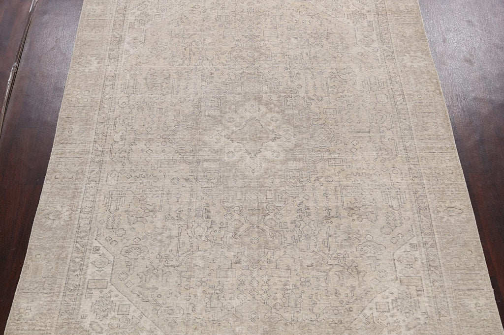 Muted Distressed Geometric Tabriz Persian Area Rug 7x10