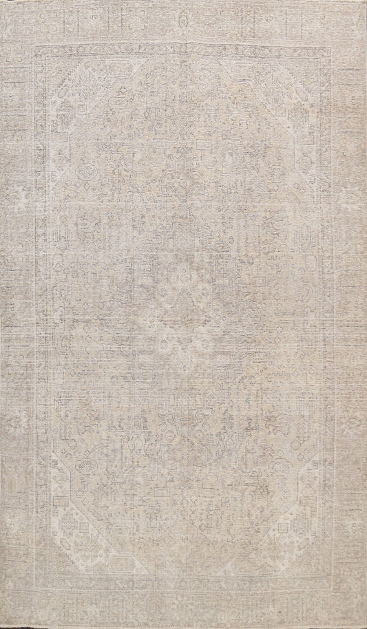 Muted Distressed Geometric Tabriz Persian Area Rug 7x10