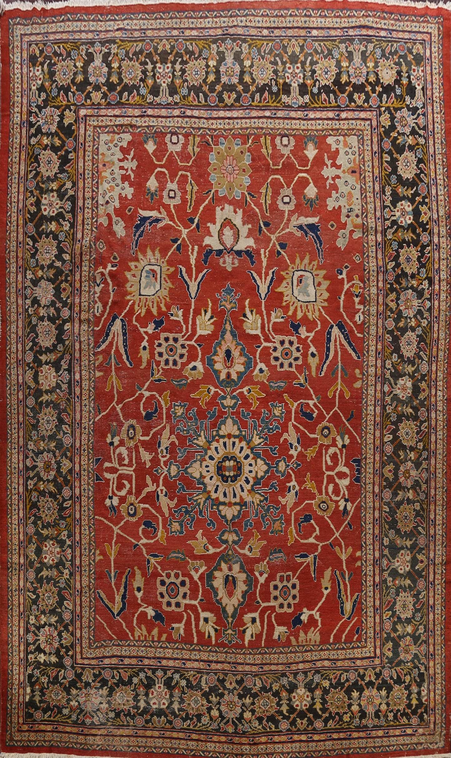 Pre-1900 Antique Sultanabad Vegetable Dye Persian Rug 12x15