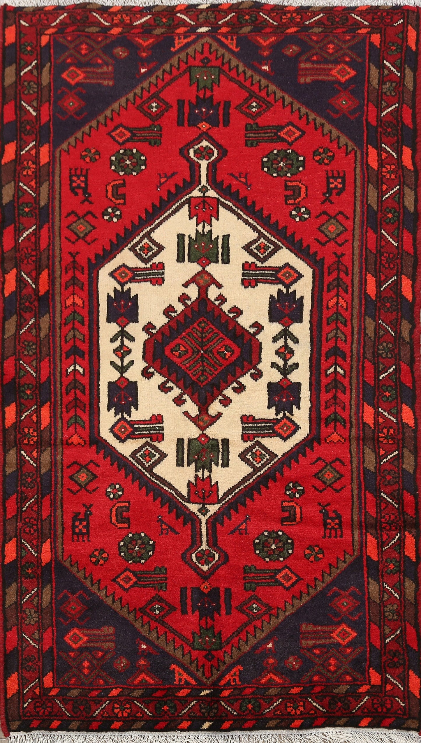 Tribal Geometric Hamedan Persian Area Rug 3x5