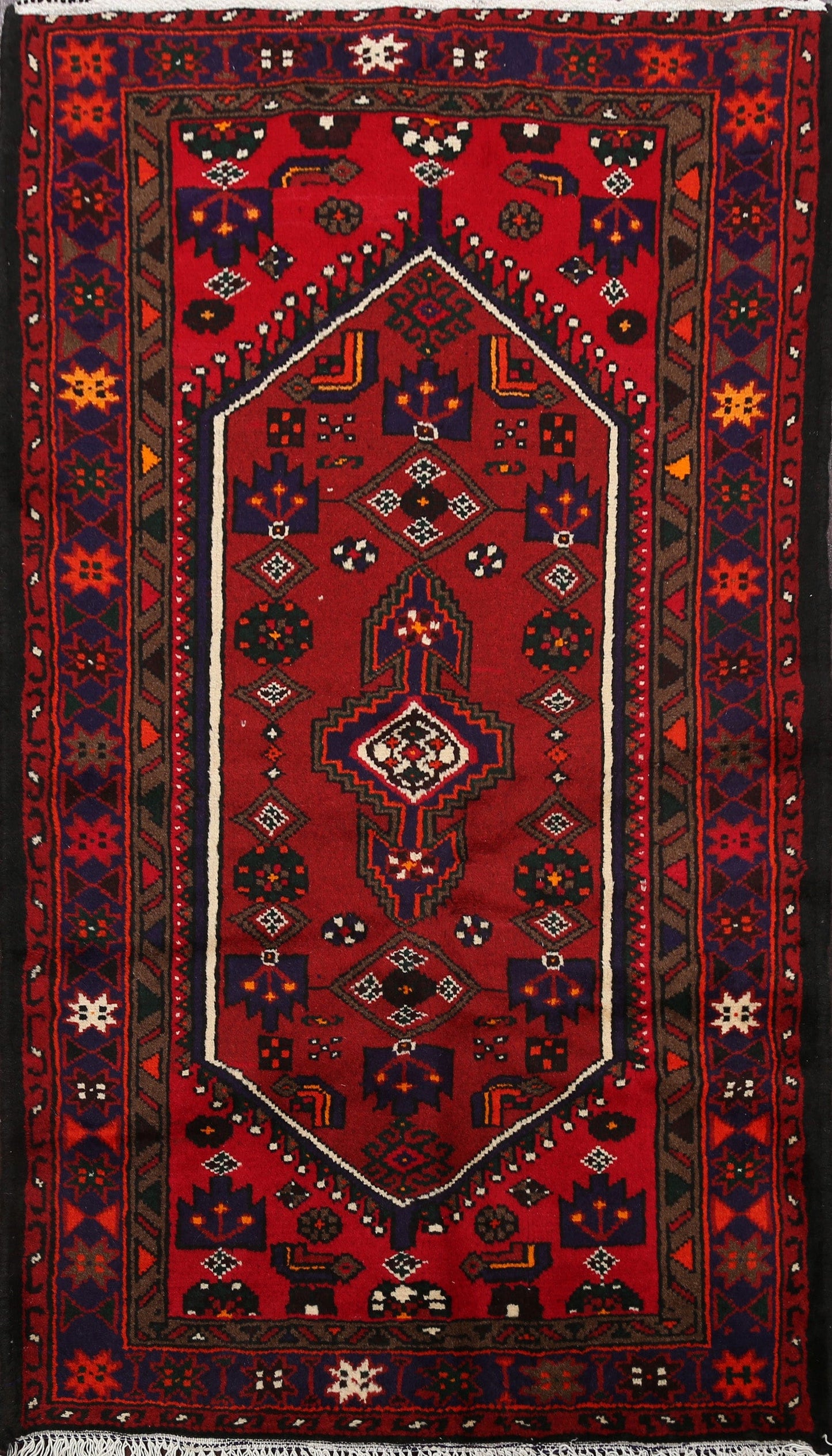 Geometric Hamedan Persian Area Rug 3x5