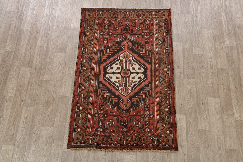 Geometric Hamedan Persian Area Rug 4x7