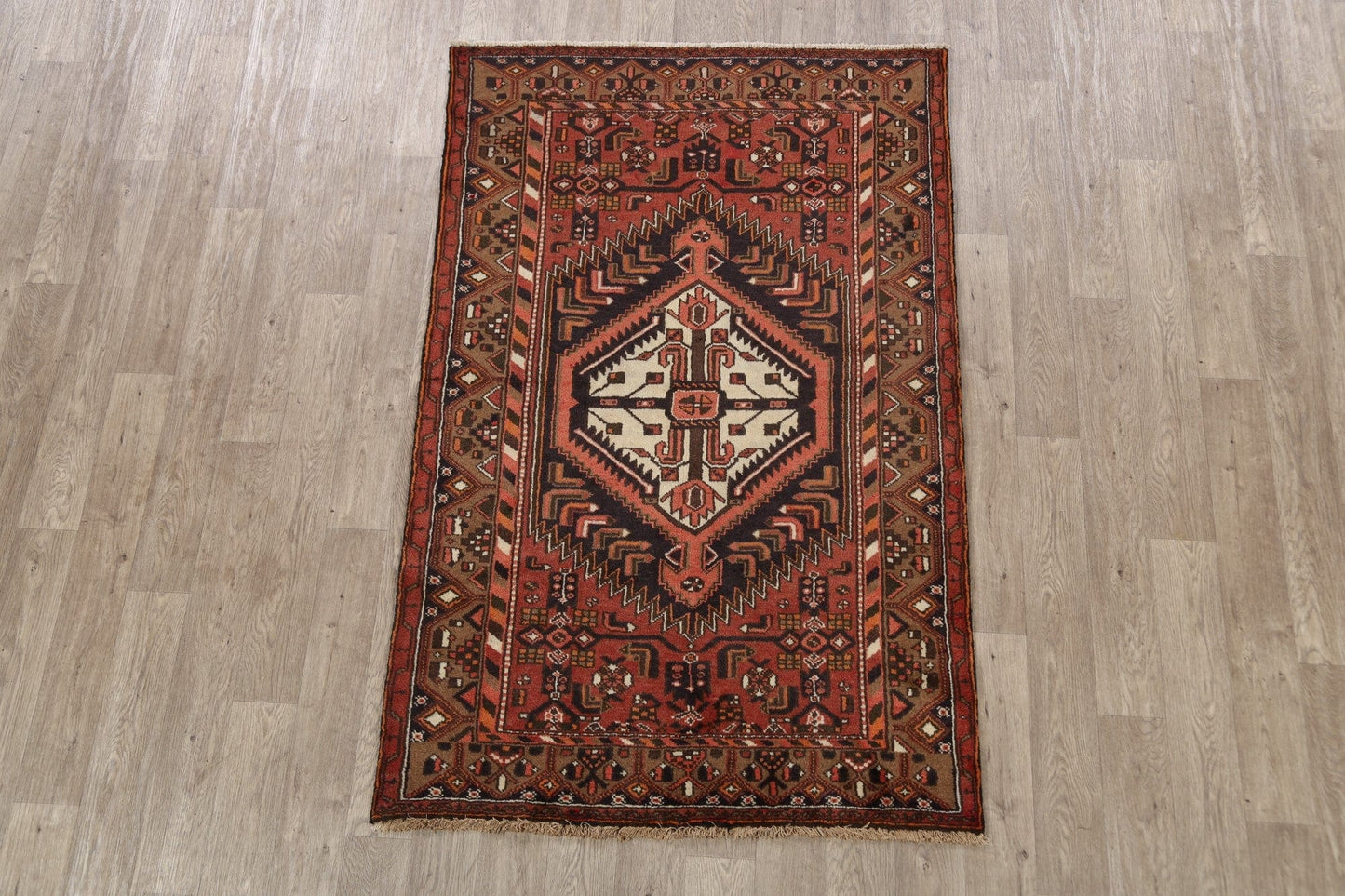 Geometric Hamedan Persian Area Rug 4x7