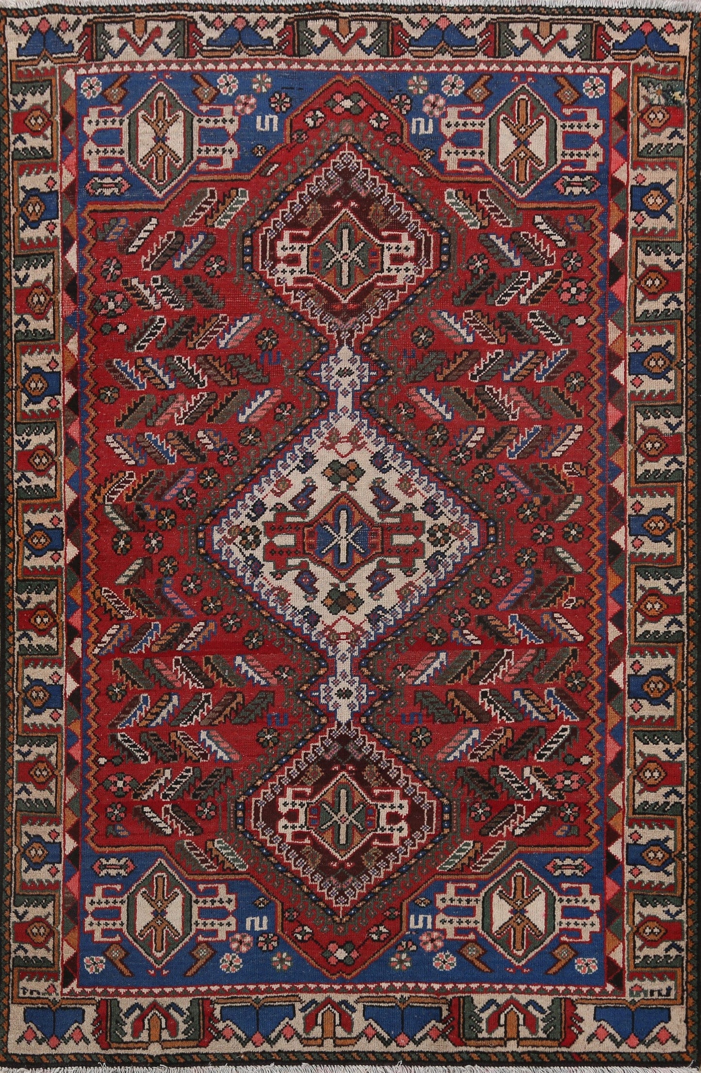 Antique Tribal Bakhtiari Persian Area Rug 5x6