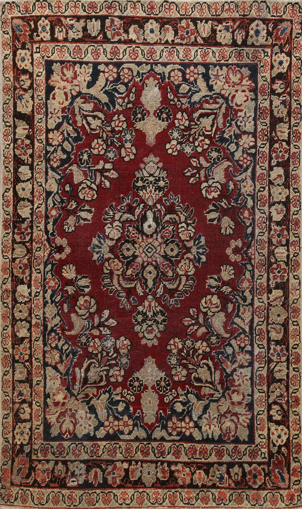 Pre-1900 Antique Floral Mahal Persian Area Rug 4x6