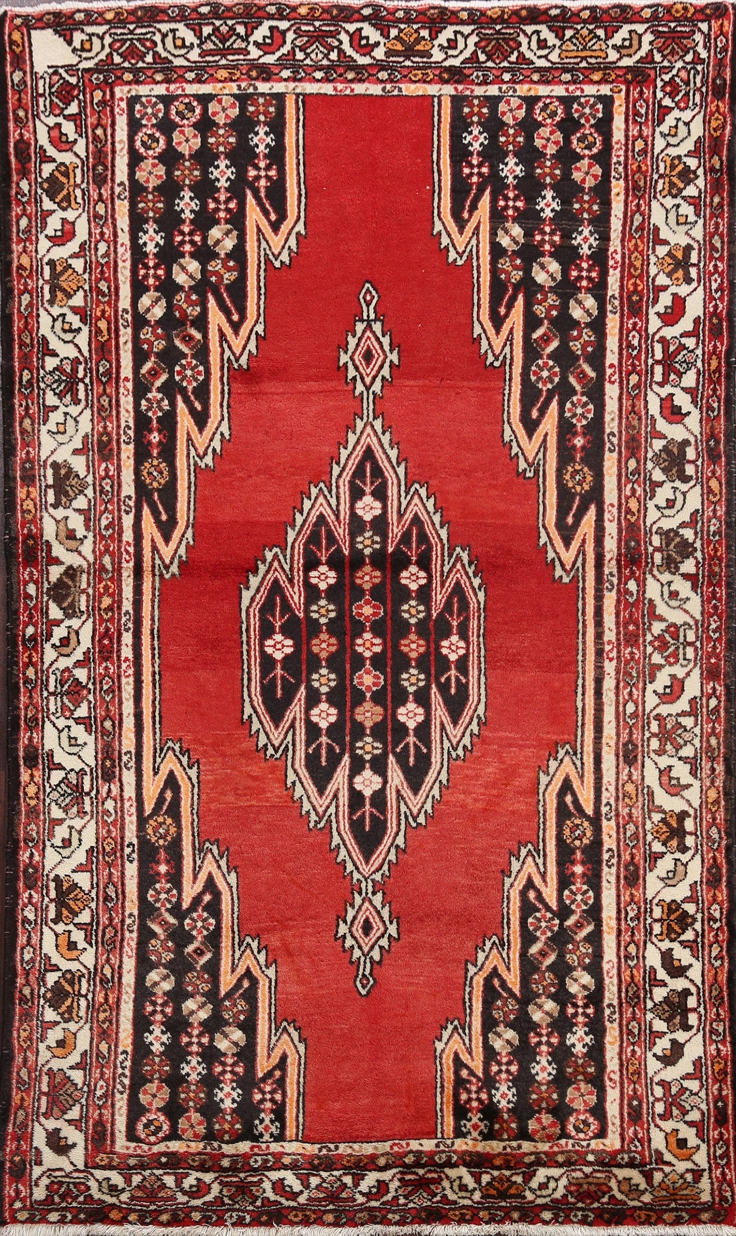 Geometric Hamedan Persian Area Rug 4x7