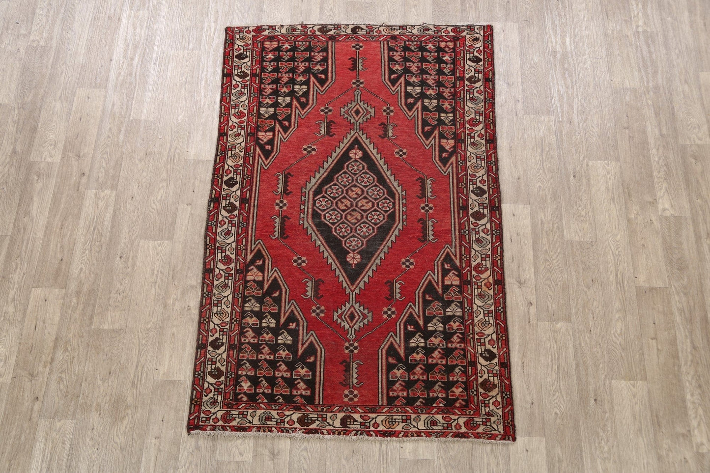 Antique Tribal Hamedan Persian Area Rug 4x7