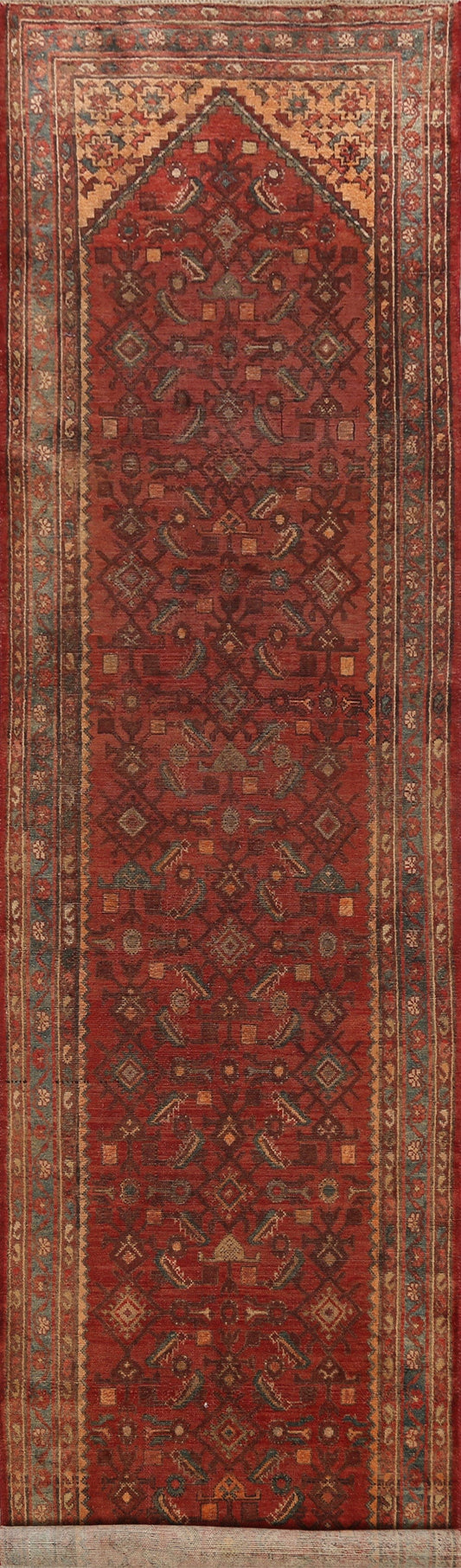 Antique Geometric Malayer Persian Runner Rug 4x14