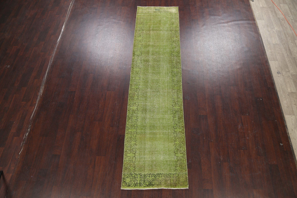 Over-dyed Green Tabriz Persian Runner Rug 3x11