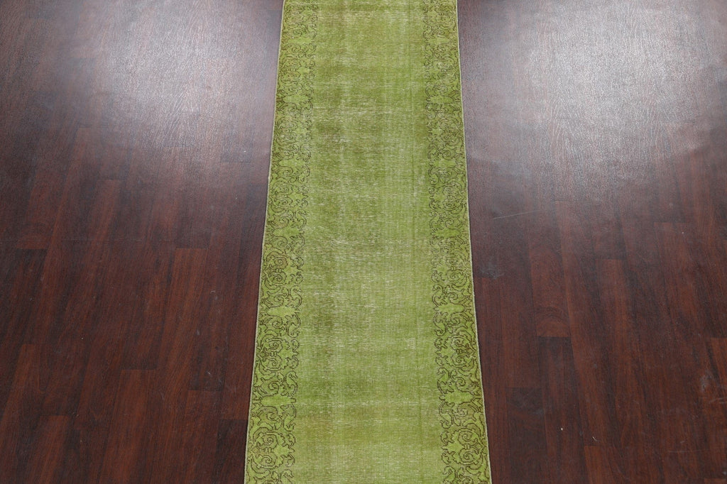 Over-dyed Green Tabriz Persian Runner Rug 3x11