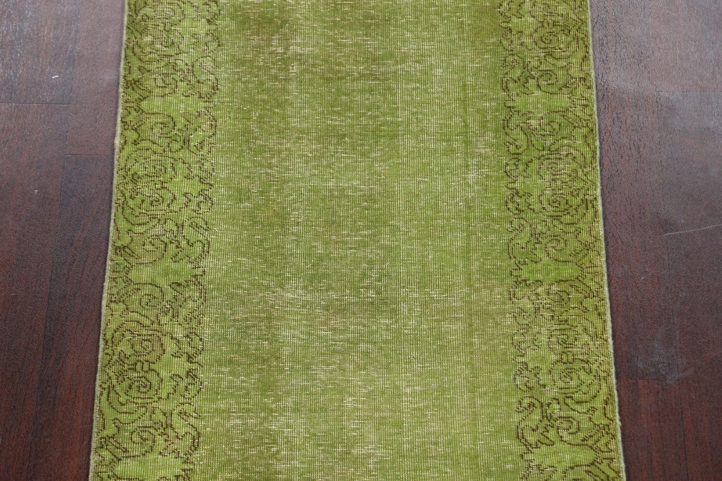 Over-dyed Green Tabriz Persian Runner Rug 3x11