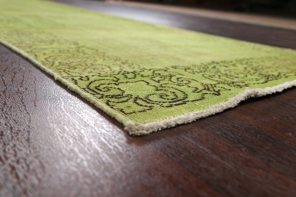 Over-dyed Green Tabriz Persian Runner Rug 3x11