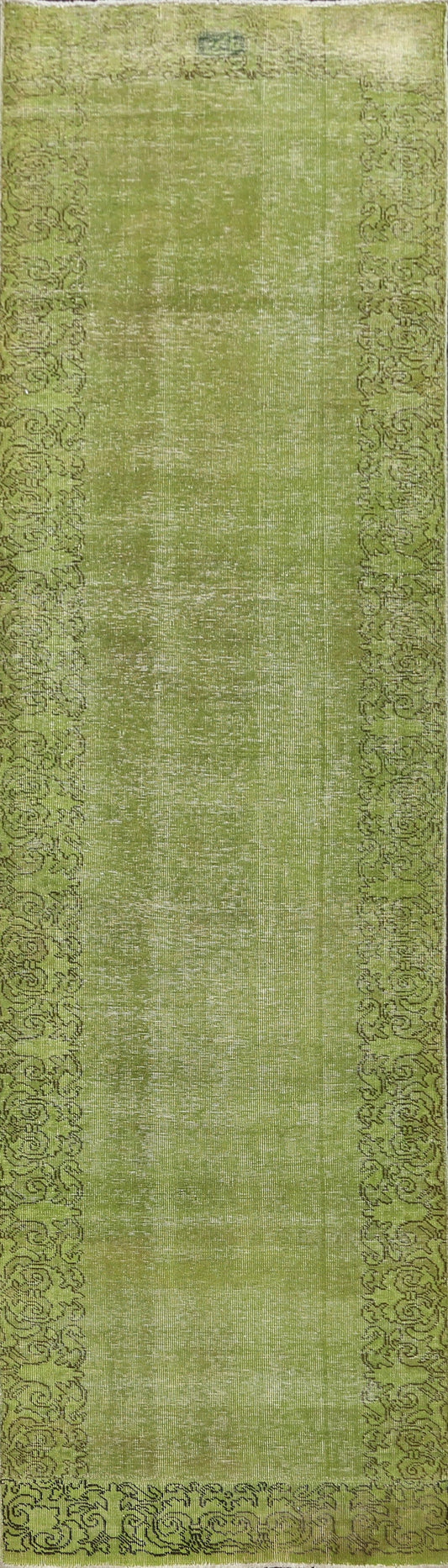 Over-dyed Green Tabriz Persian Runner Rug 3x11