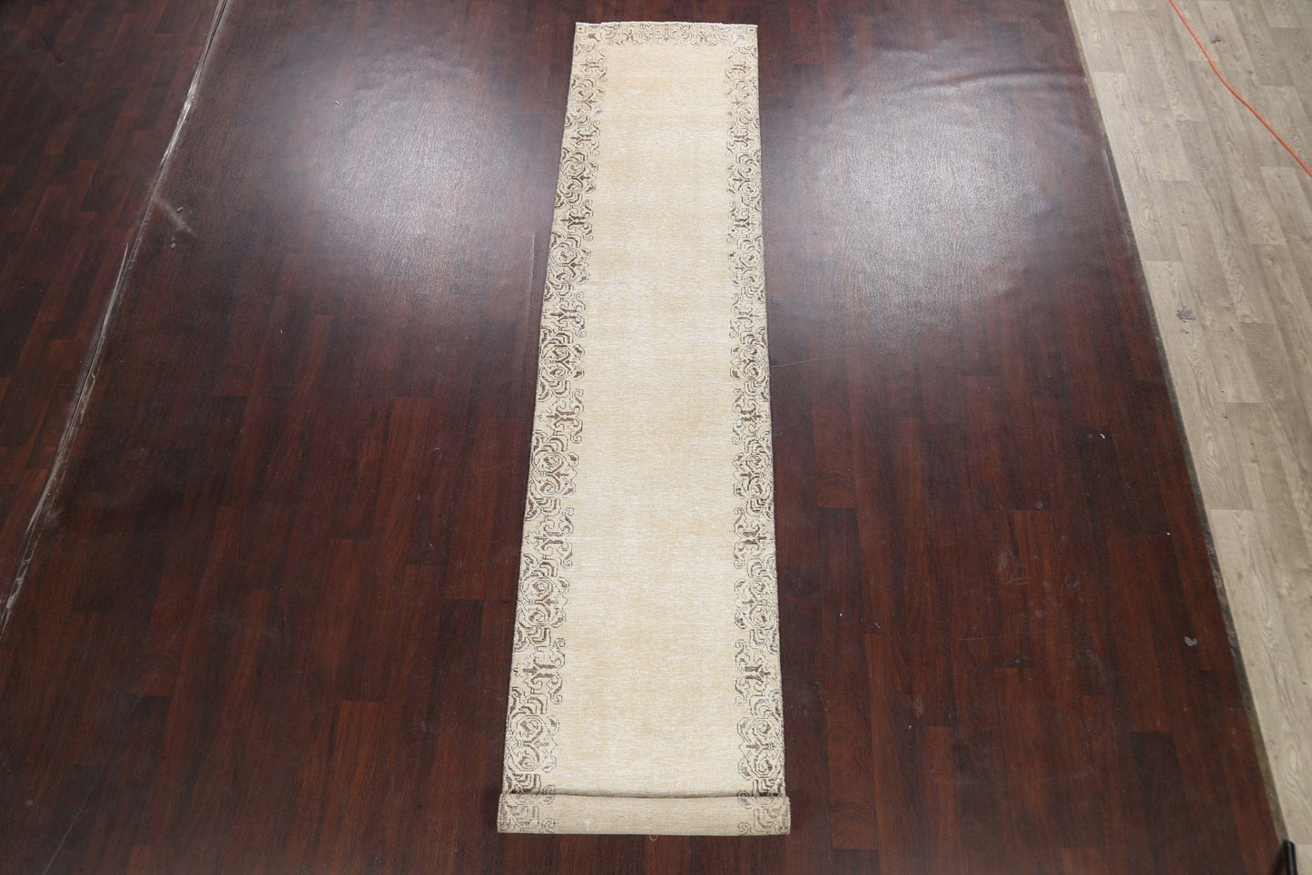 Distressed Bordered Tabriz Persian Runner Rug 3x13