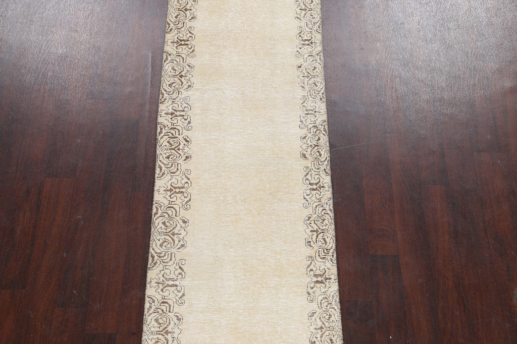 Distressed Bordered Tabriz Persian Runner Rug 3x13