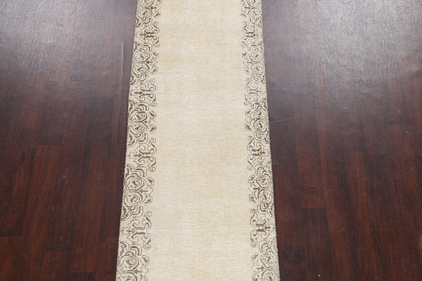 Distressed Bordered Tabriz Persian Runner Rug 3x13