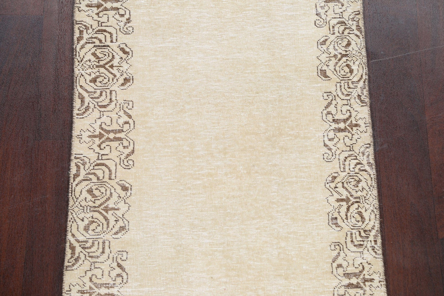 Distressed Bordered Tabriz Persian Runner Rug 3x13