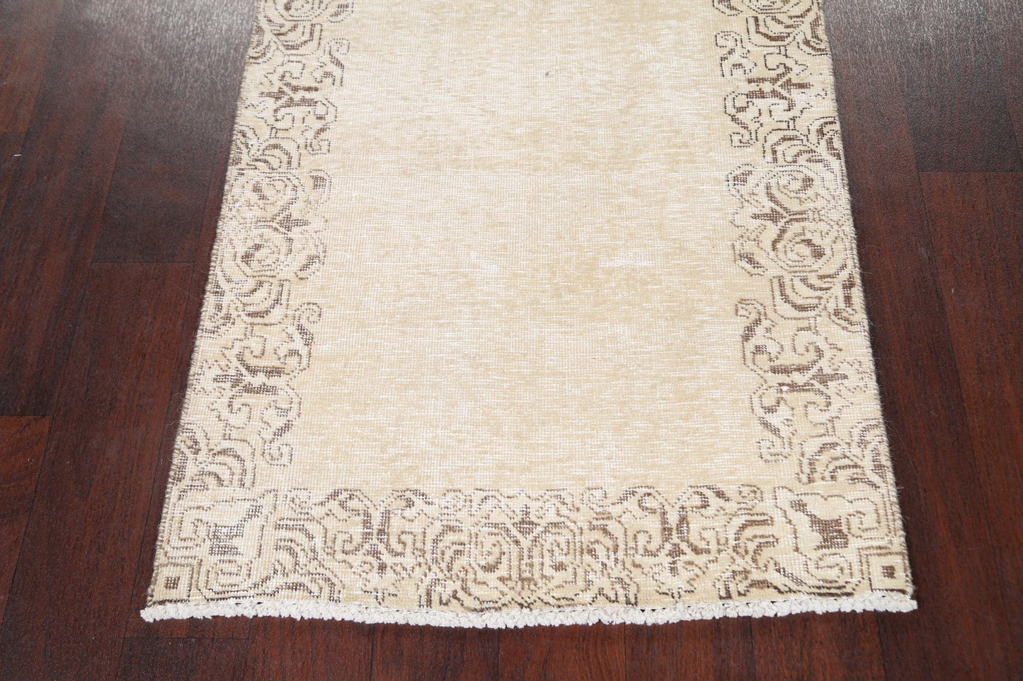 Distressed Bordered Tabriz Persian Runner Rug 3x13