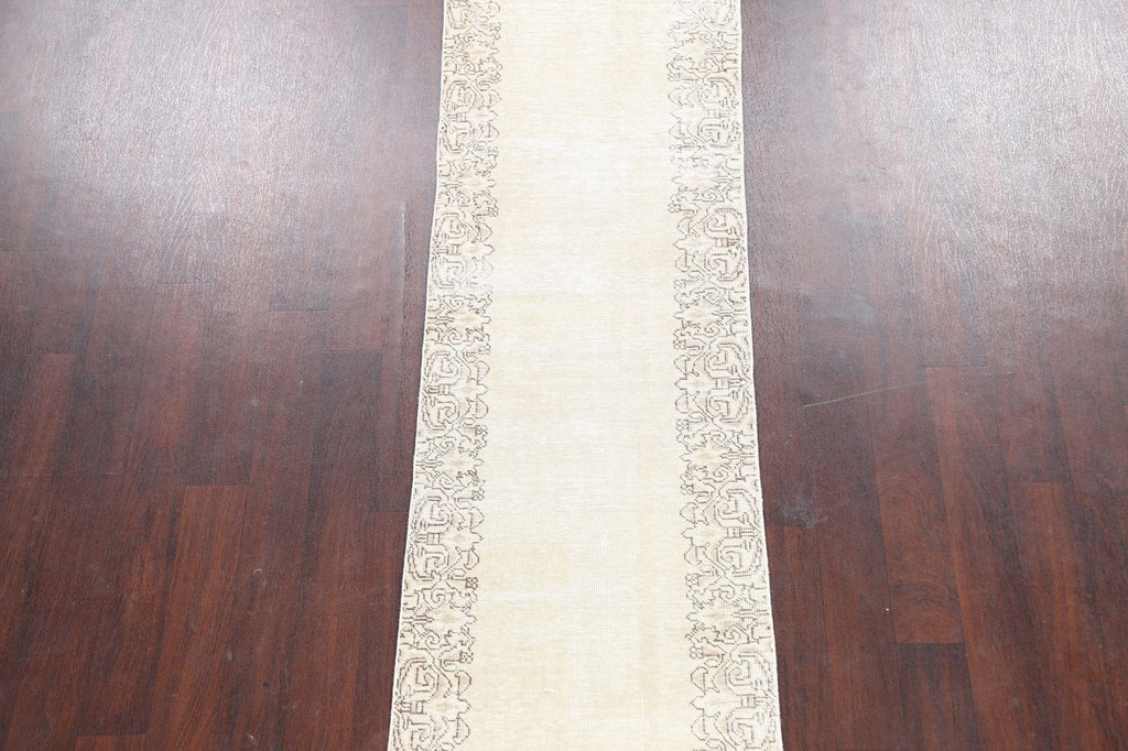 Distressed Bordered Tabriz Persian Runner Rug 2x16