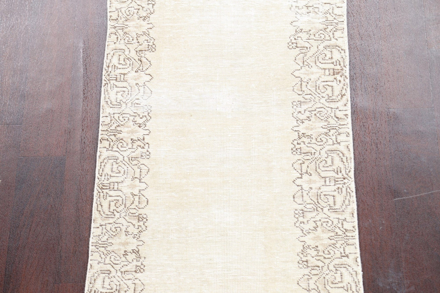 Distressed Bordered Tabriz Persian Runner Rug 2x16