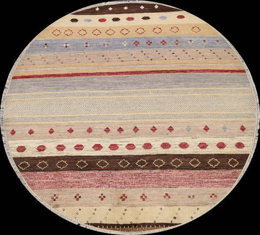 Striped Gabbeh Kashkoli Oriental Area Rug 6x6 Round