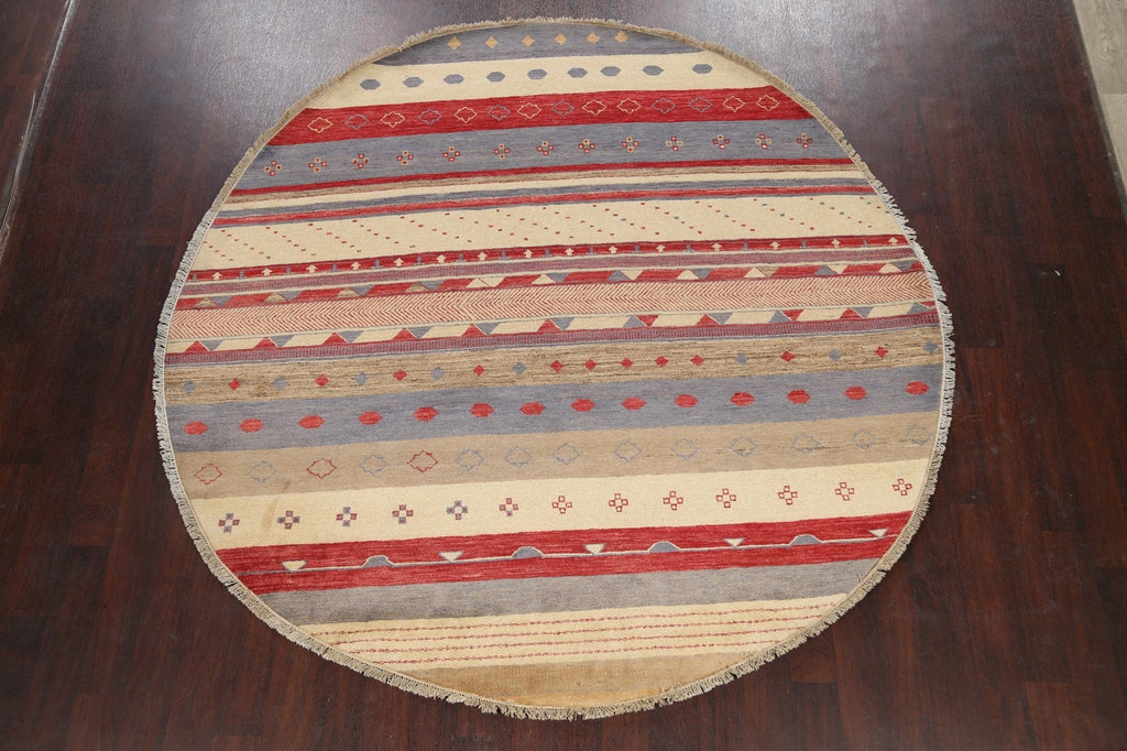 Striped Gabbeh Kashkoli Oriental Area Rug 8x8 Round