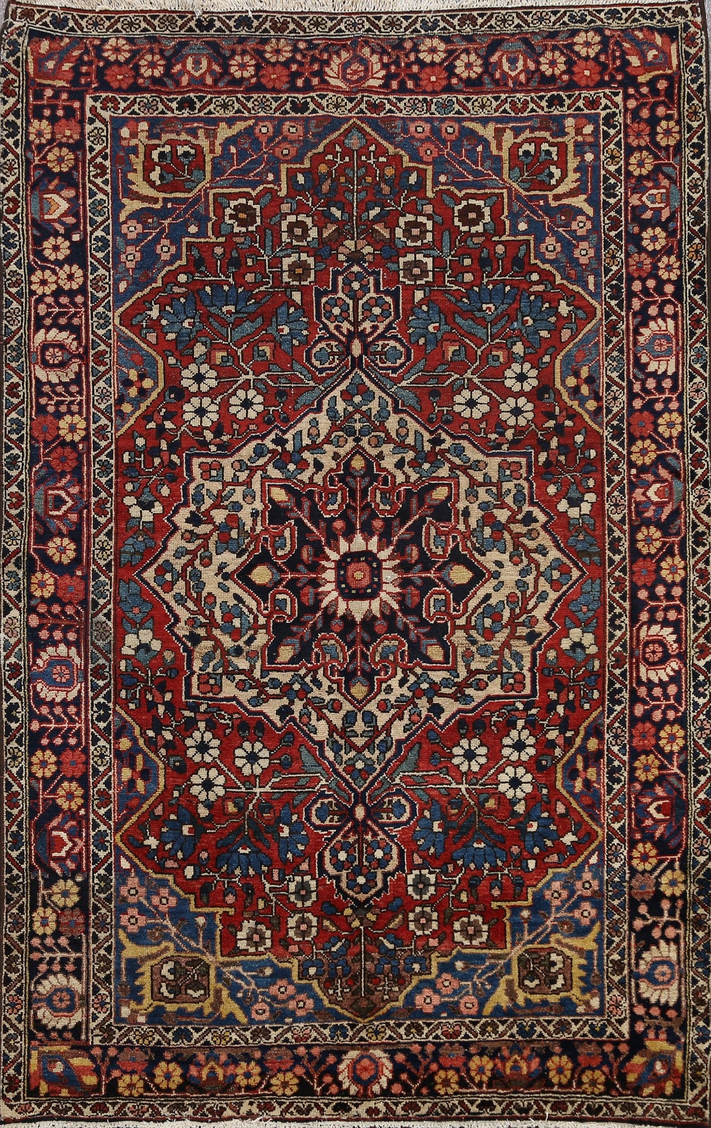 Antique Vegetable Dye Bakhtiari Persian Area Rug 5x7