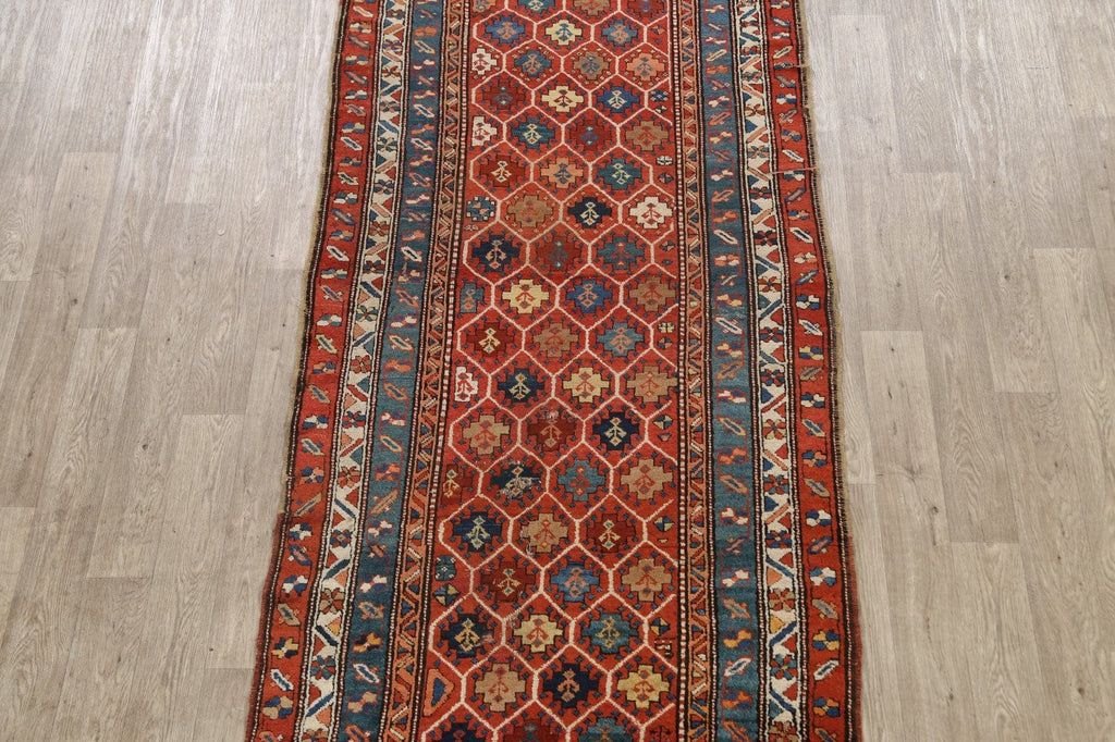 Pre-1900 Antique Vegetable Dye Kazak Oriental Runner Rug 4x10