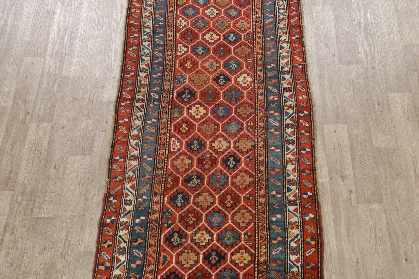 Pre-1900 Antique Vegetable Dye Kazak Oriental Runner Rug 4x10