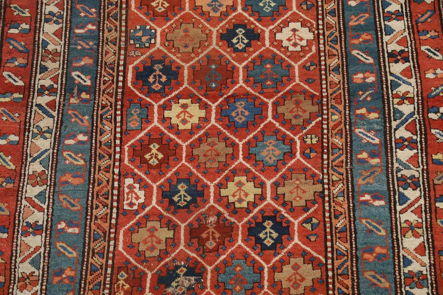 Pre-1900 Antique Vegetable Dye Kazak Oriental Runner Rug 4x10