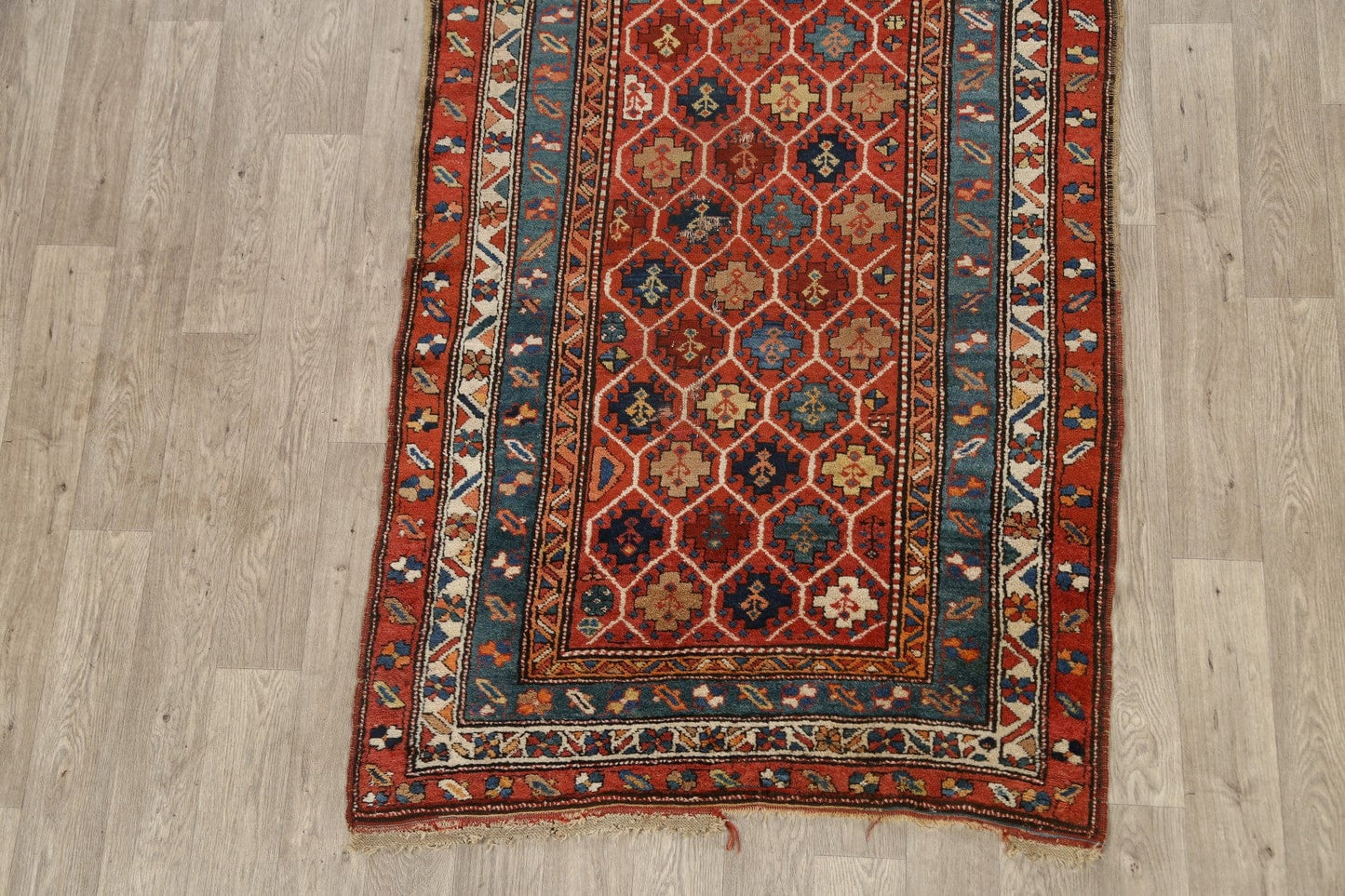 Pre-1900 Antique Vegetable Dye Kazak Oriental Runner Rug 4x10