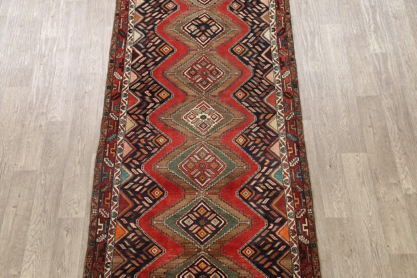 Tribal Geometric Hamedan Persian Runner Rug 4x11