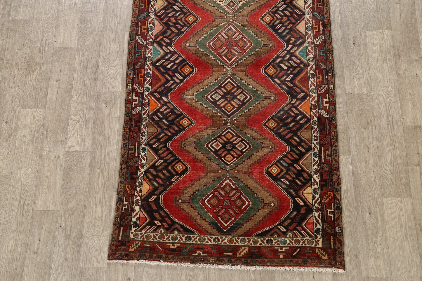 Tribal Geometric Hamedan Persian Runner Rug 4x11