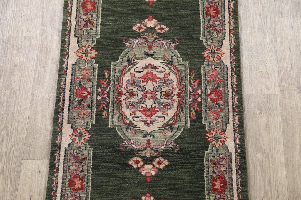 Green Floral Aubusson Oriental Runner Rug 3x10