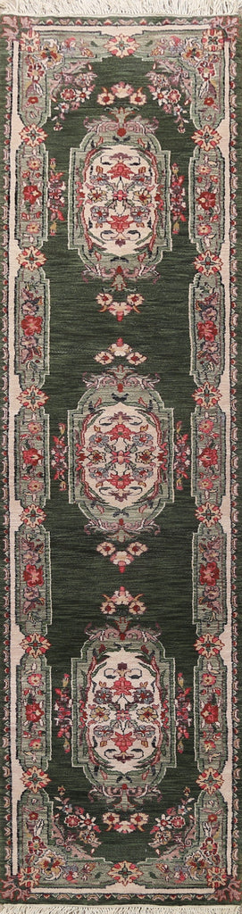 Green Floral Aubusson Oriental Runner Rug 3x10