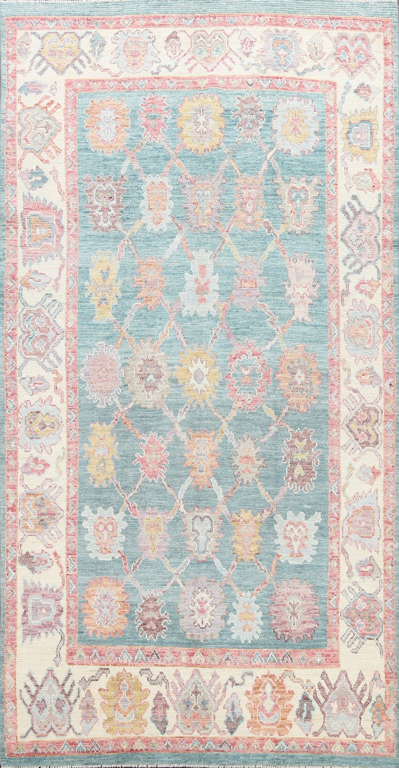 Vegetable Dye Floral Oushak Oriental Area Rug 5x9