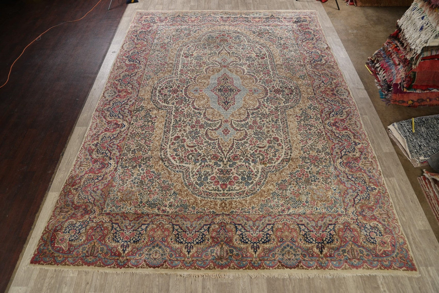 Antique Floral Large Kerman Persian Area Rug 12x16