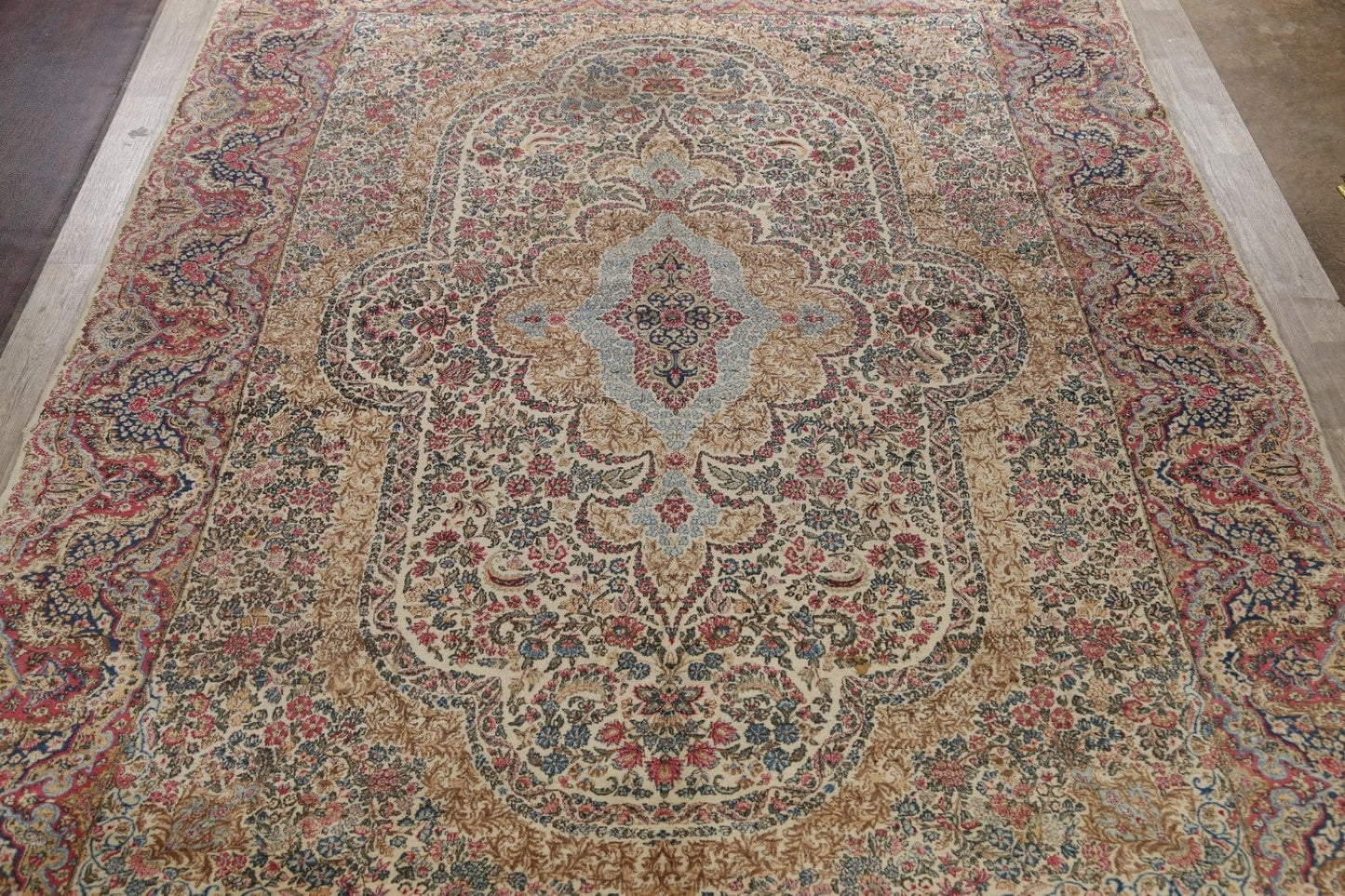 Antique Floral Large Kerman Persian Area Rug 12x16