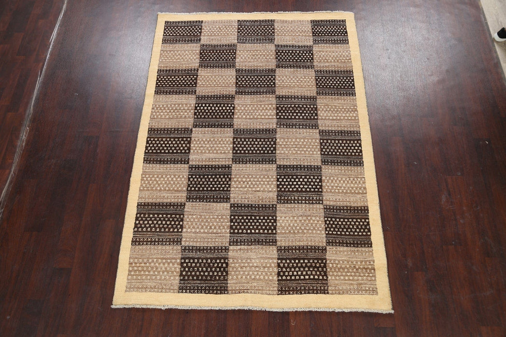 Checkered Modern Gabbeh Kashkoli Oriental Area Rug 6x8