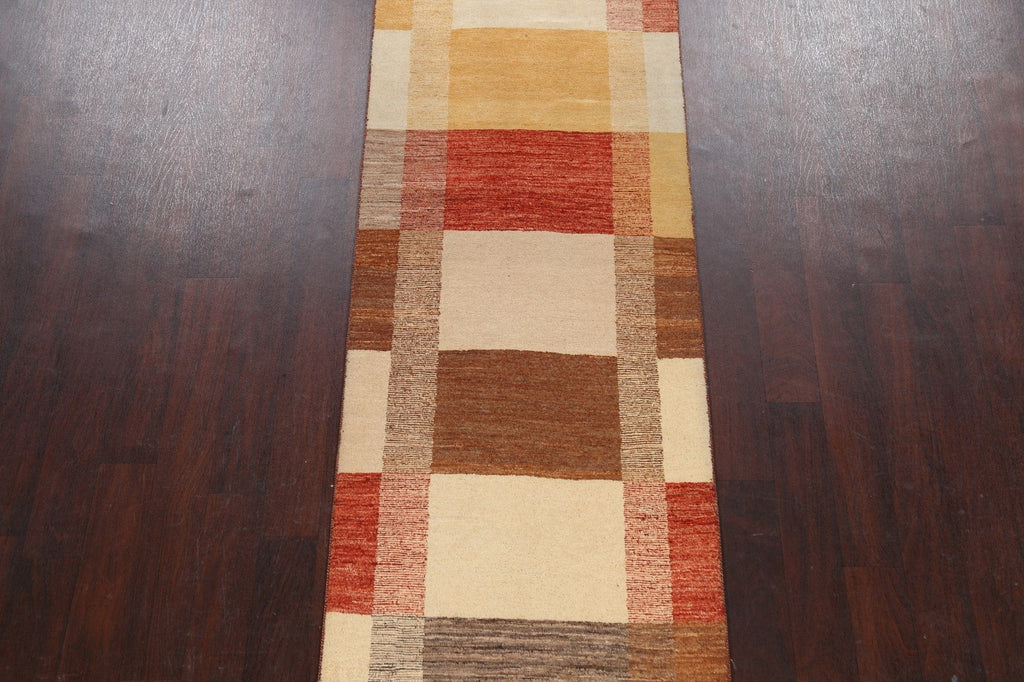 Modern Gabbeh Kashkoli Oriental Runner Rug 3x16