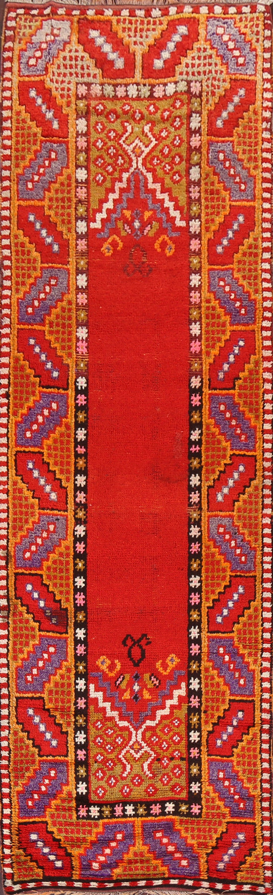 Red Wool Moroccan Oriental Runner Rug 3x11